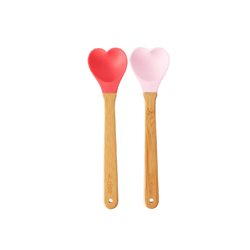 Designer wooden dinner trays-Kitchen Silicone Spoon in mini Heart shape with bamboo Handle - Set of Two