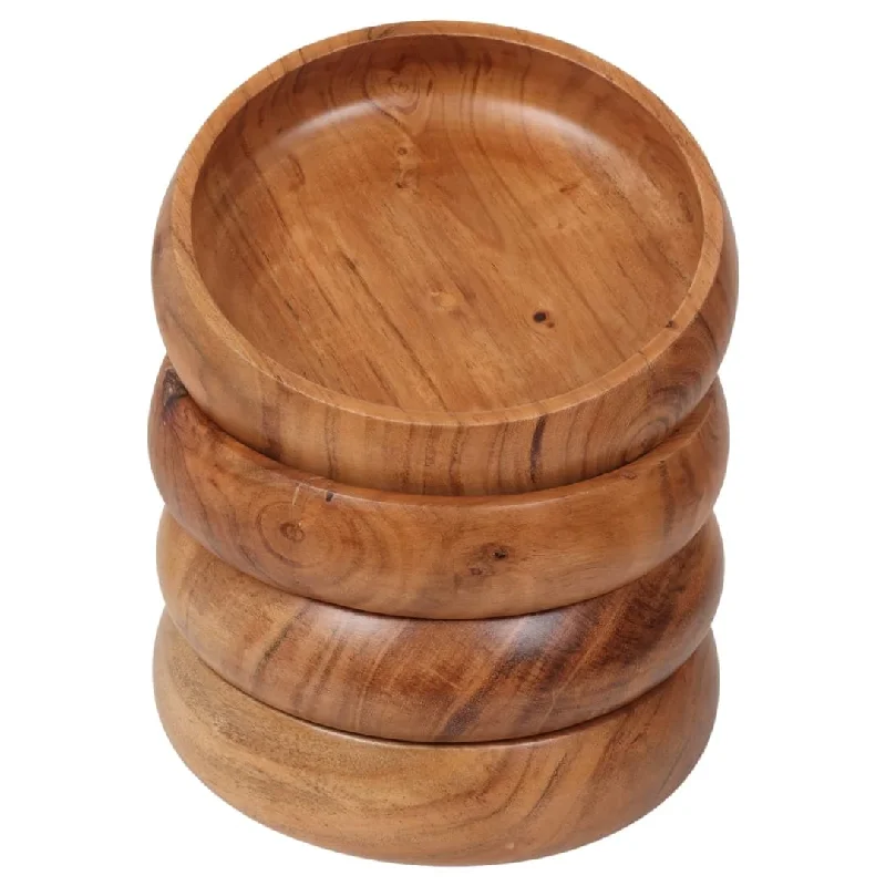 Casual camping dinner sets-wooden bowls for food Set of 4 individual acacia wood bowls 8 x 2 inches (25 oz) Enjoy your salad, pasta, rice, acai