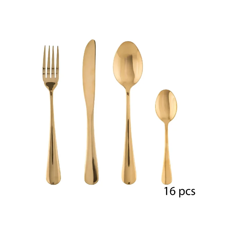 Casual camping cutlery sets-Five 16 Piece Stainless Steel Cutlery Set Gold