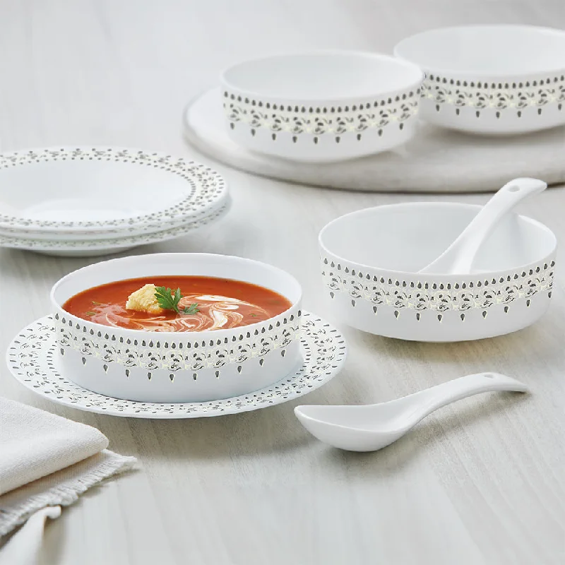 Trendy frosted serving dishes-Larah by Borosil Ora Gold Soup Bowl w Saucer Set