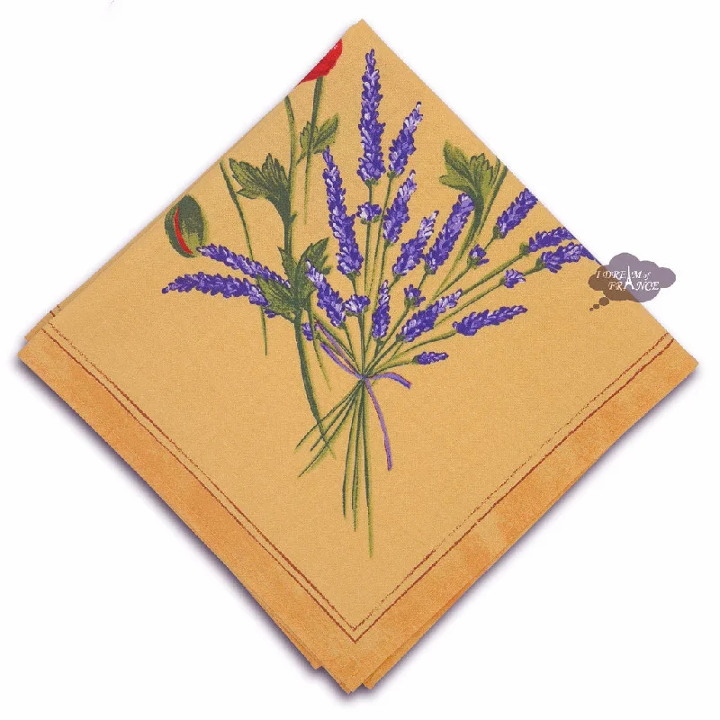 Luxury gold-rimmed platters-Poppies Yellow Provence Cotton Napkin by Tissus Toselli