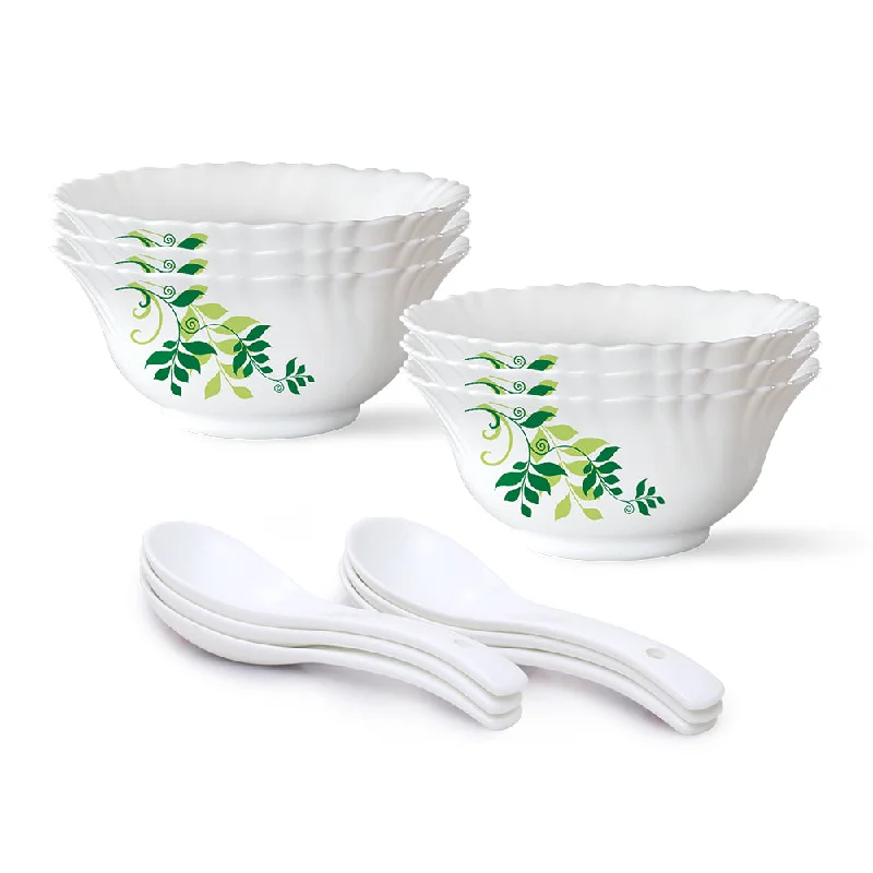 Elegant porcelain salad bowls-Larah by Borosil Fern Soup Bowl Set