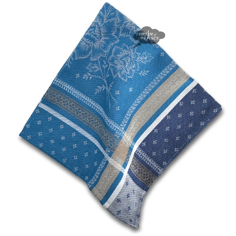 Luxury crystal serving pitchers-Massilia Azure French Cotton Jacquard Napkin by Marat d'Avignon