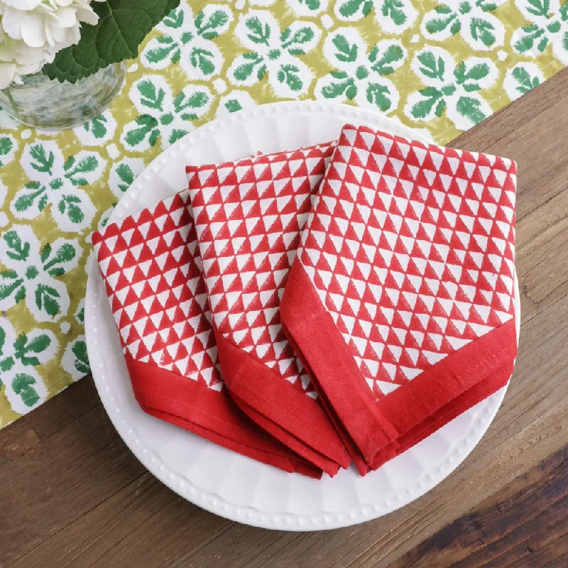 Elegant porcelain serving platters-Red Triangle Napkin | Set of 4