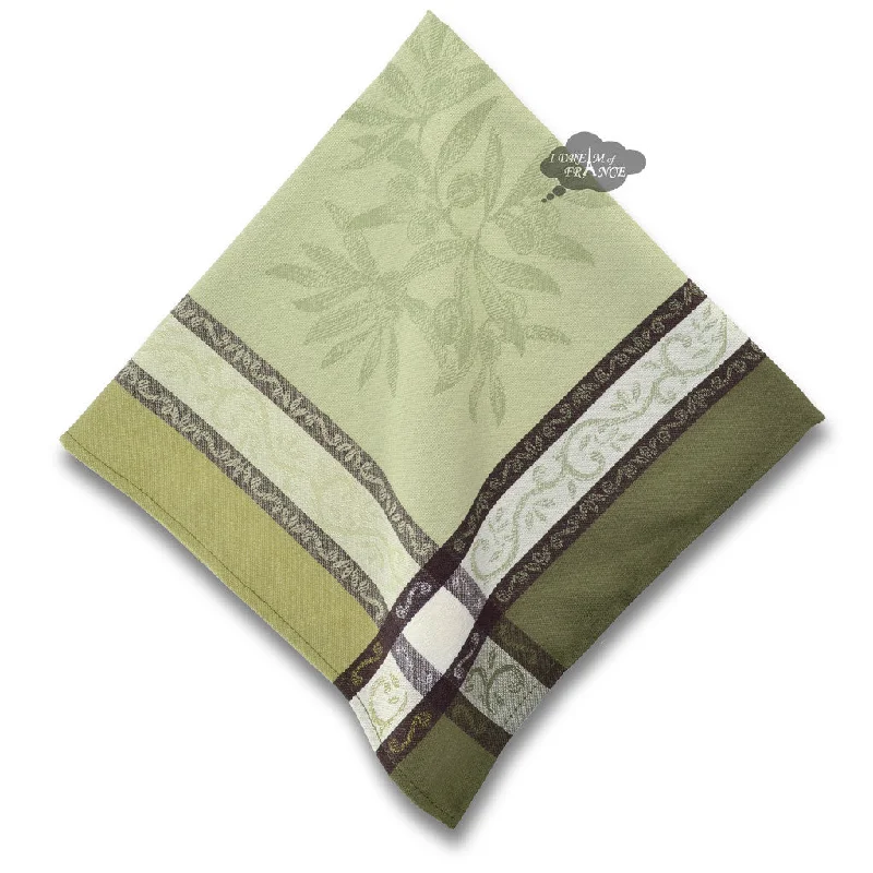 Luxury porcelain soup tureens-Olive Green French Cotton Jacquard Napkin by L'Ensoleillade