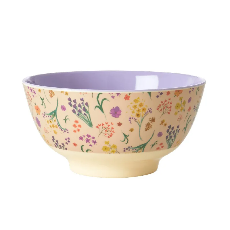 Stylish clear glass platters-Rice DK Melamine Bowl with Wild Flower Print - Two Tone - Medium