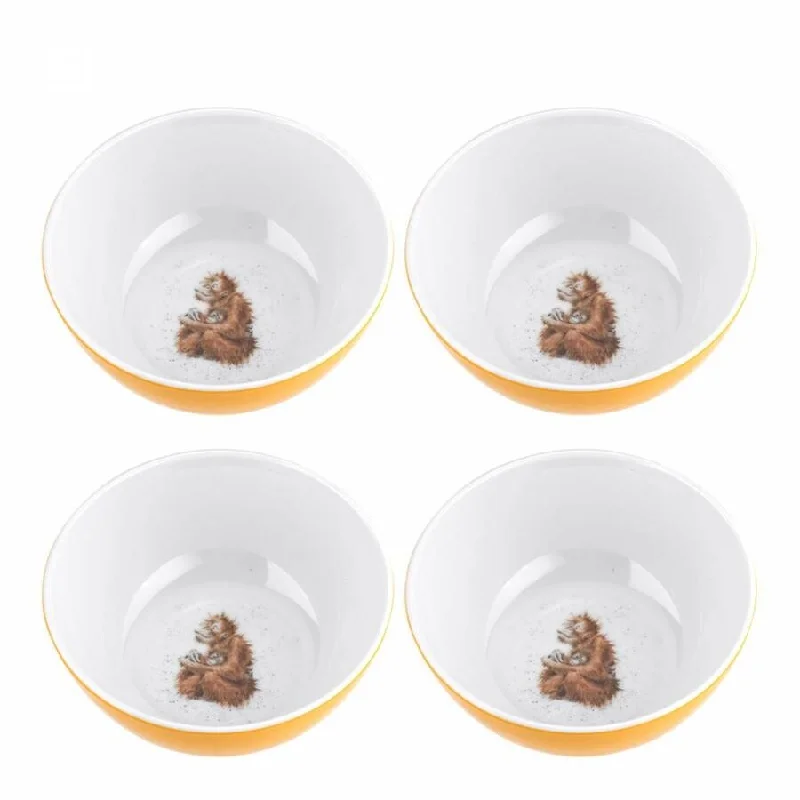 Luxury porcelain dining sets-Royal Worcester Wrendale Designs Orangutan Bowls Set of 4 - 6 inch