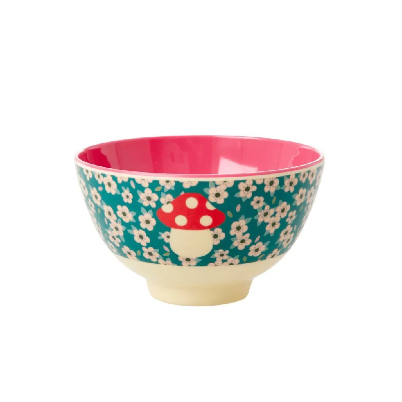 Elegant floral glass trays-Rice DK Melamine Bowl with Mushroom Print - Two Tone - Small