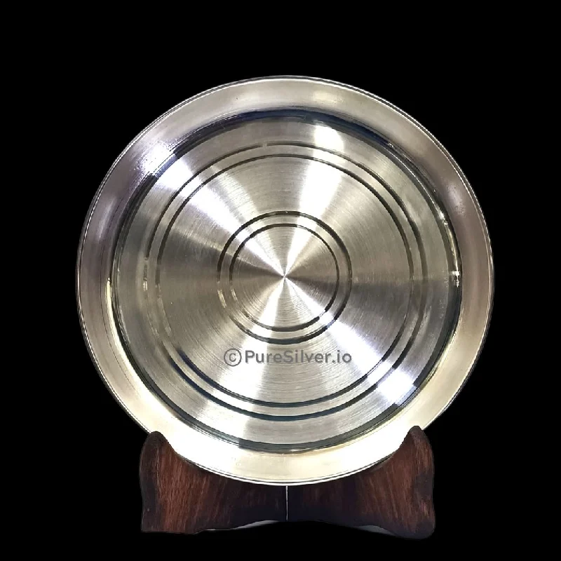 Designer wooden serving platters-925 Sterling Silver Classic Lunch Plate - 1000 grams