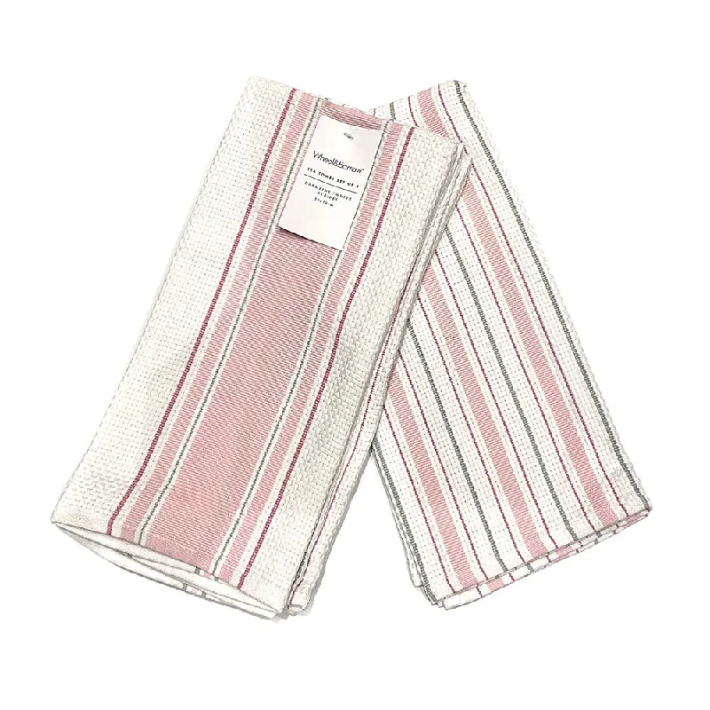 Casual plastic dinner plates-Tea Towel Set/4 Dark Pink & White Stripe