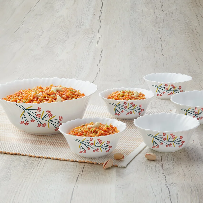 Designer porcelain serving dishes-Larah by Borosil Red Bud Pudding Set