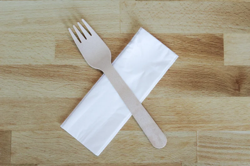 Designer wooden dinner trays-Wooden Fork and Napkin Set (500pcs) | Disposable Cutlery Set | Compostable