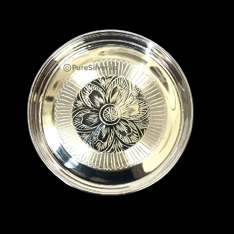 Luxury crystal serving platters-925 Sterling Silver Bangalore Thali Plate - 350 grams