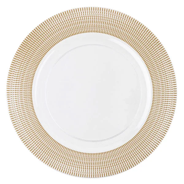 Elegant hand-painted cutlery-Clear and Gold Textured Rim Chargers 13″ Round Plastic Charger Plate - 4 Pack