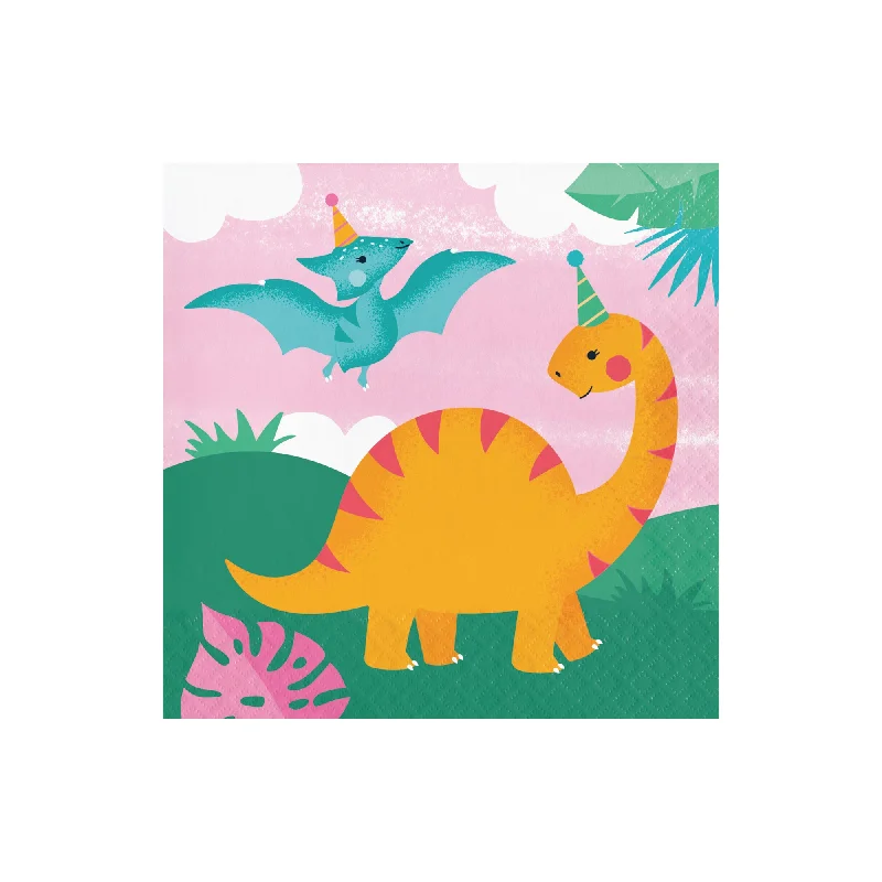 Trendy stackable glass plates-Girl Dinosaur Party Lunch Napkins 16ct