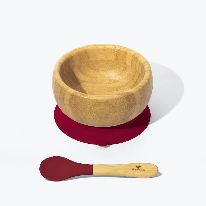 Designer bamboo salad plates-Avanchy Bamboo Suction Baby Bowl + Spoon - Magenta