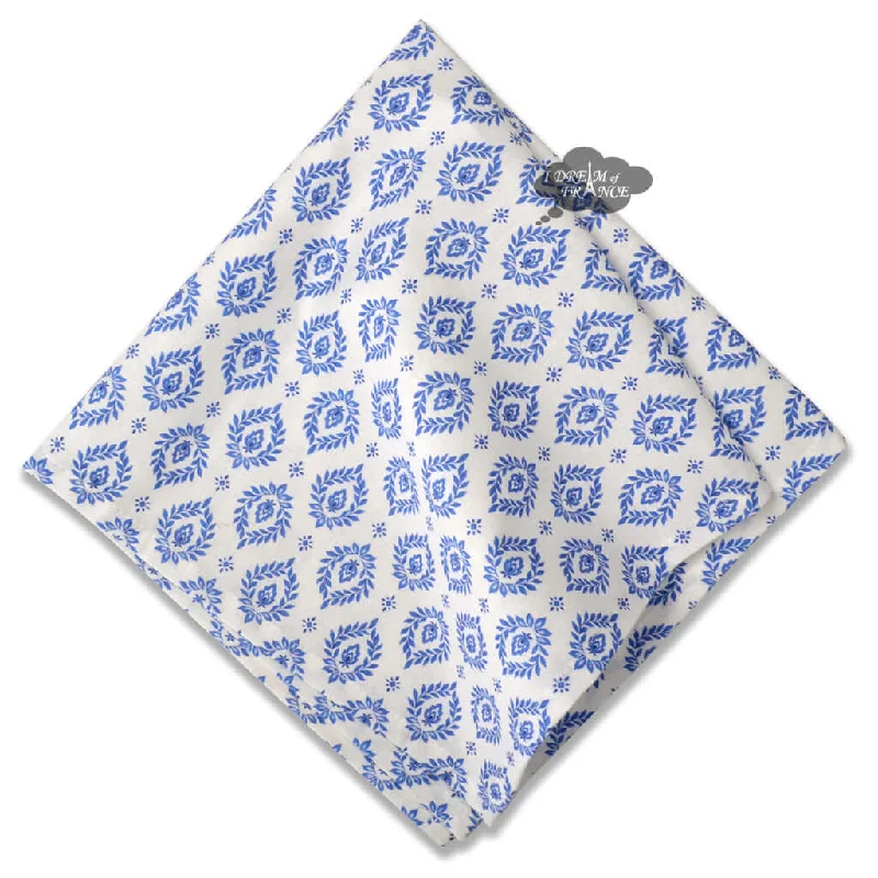 Stylish frosted dessert plates-Sormiou Blue & White Provence All-Over Cotton Napkin by Label France