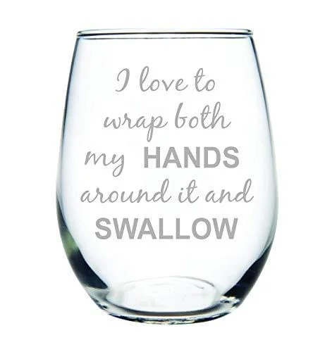 Affordable ceramic juice cups-C M I love to wrap both my HANDS around it and SWALLOW, Funny Stemless wine glass, perfect for Bachelorette parties, Bachelorette Gift, 15oz Engraved Design, Gag Gift for Women, Gift Idea for Her