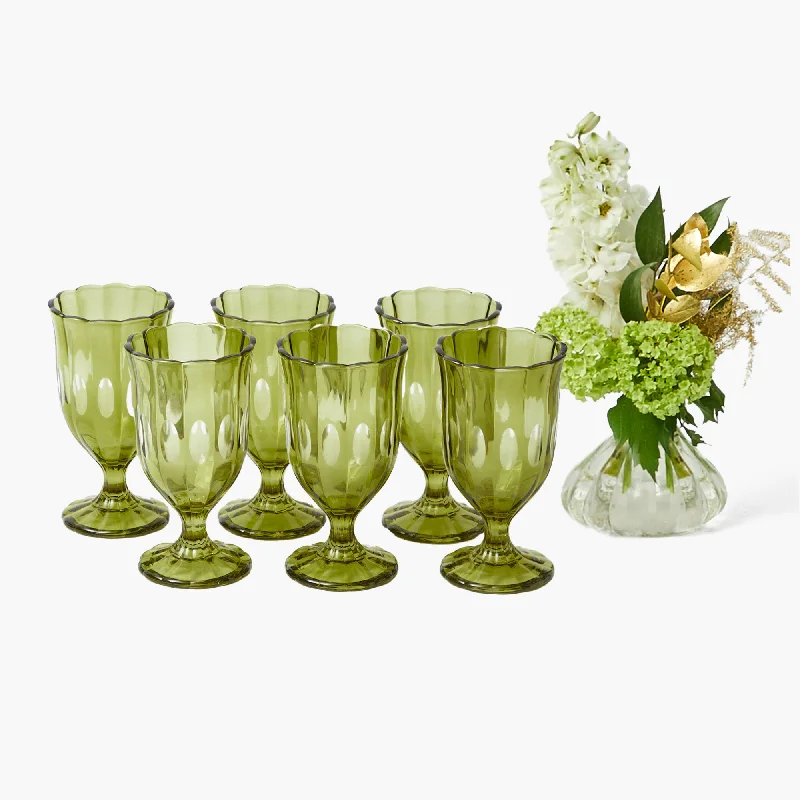 Chic minimalist tea cups-Olive Scalloped Wine Glasses (Set of 6)