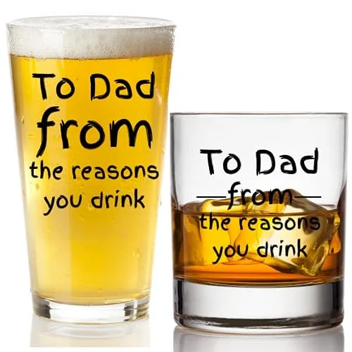 Casual plastic cups for parties-To Dad From The Reasons You Drink Combo Set - Funny Beer Glass and Whiskey Scotch Glass - Fathers Day Gift, Birthday, Christmas, or Valentines for Men - For Dad, Grandpa, Stepdad, Best Dad Ever