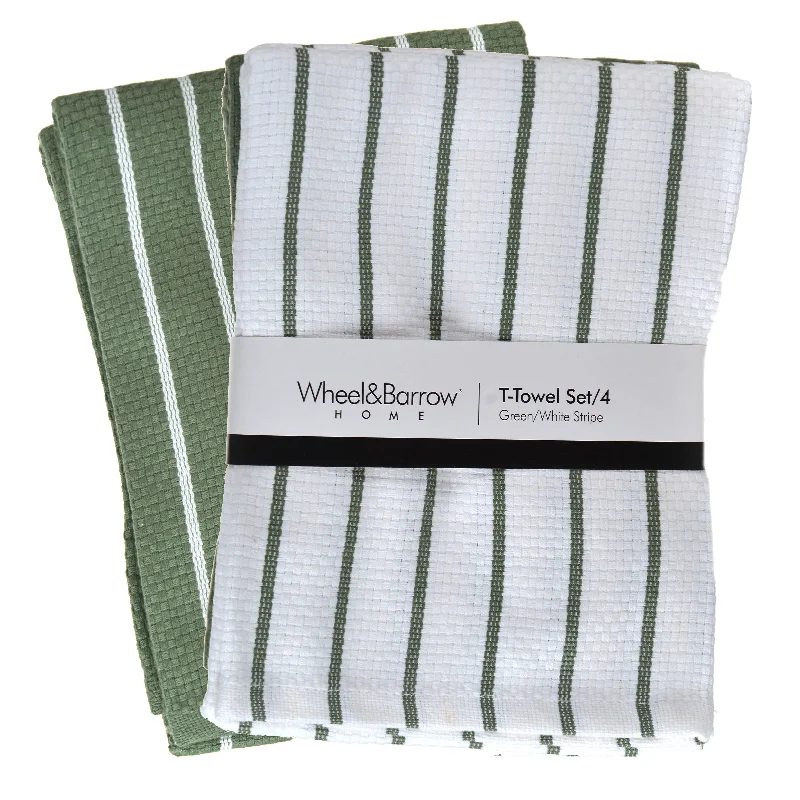 Chic minimalist serving trays-Tea Towel Set/4 Green & White Stripe