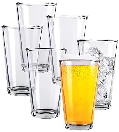 Elegant crystal shot glasses-Clear Glass Beer Cups – 6 Pack – All Purpose Drinking Tumblers, 16 oz – Elegant Design for Home and Kitchen – Great for Restaurants, Bars, Parties – by Kitchen Lux