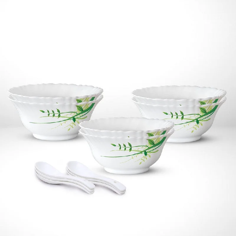 Casual outdoor serving trays-Larah by Borosil Green Herbs Soup Bowl Set