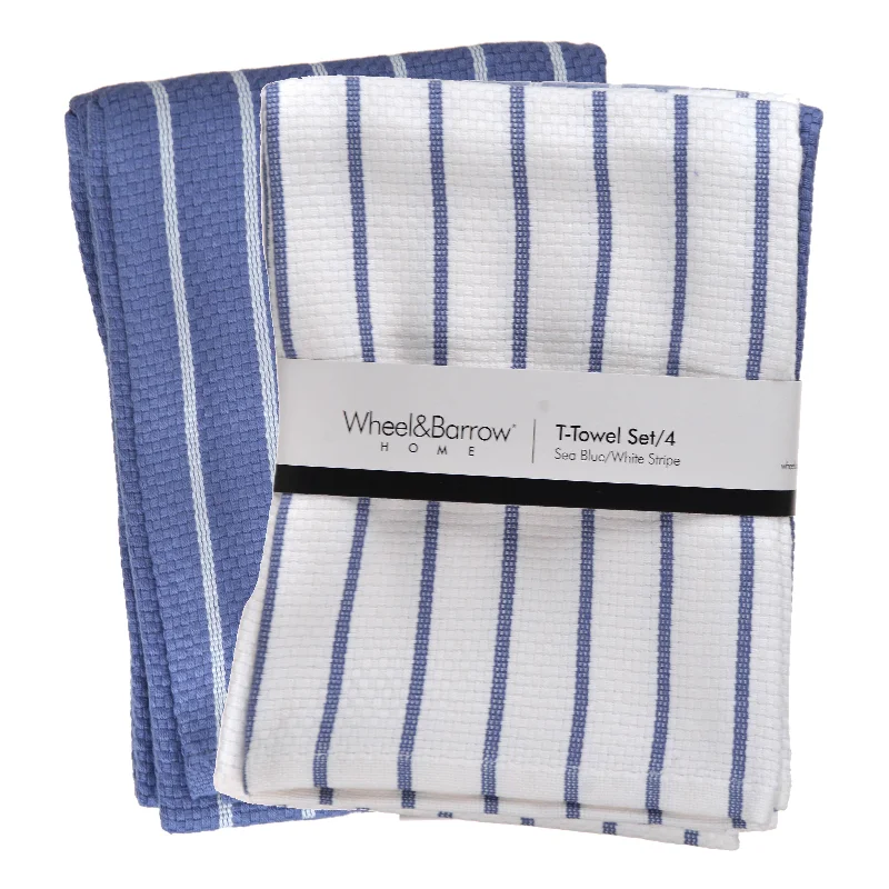 Affordable ceramic dinner sets-Tea Towel Set/4 Sea Blue & White Stripe