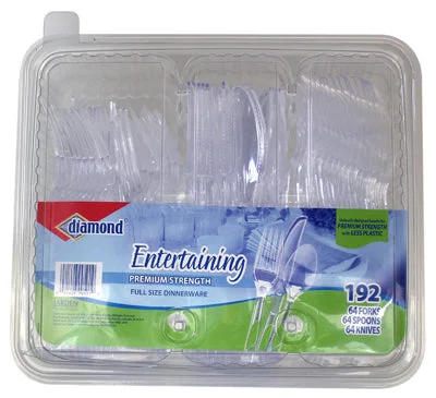 Affordable stainless steel cutlery-Plastic Cutlery with Caddy Tray, Clear, 192-Ct.