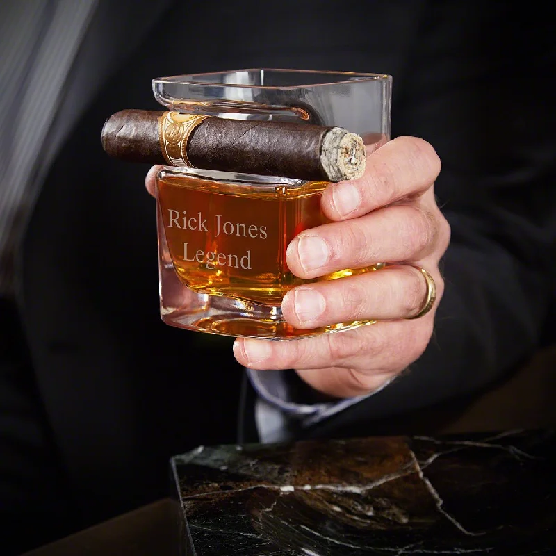 Luxury crystal cocktail glasses-Personalized  Whiskey Cigar Glass Holder