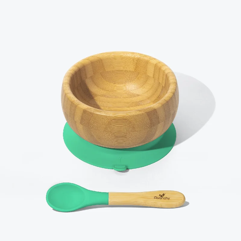 Stylish frosted dessert plates-Avanchy Bamboo Suction Baby Bowl + Spoon - Green