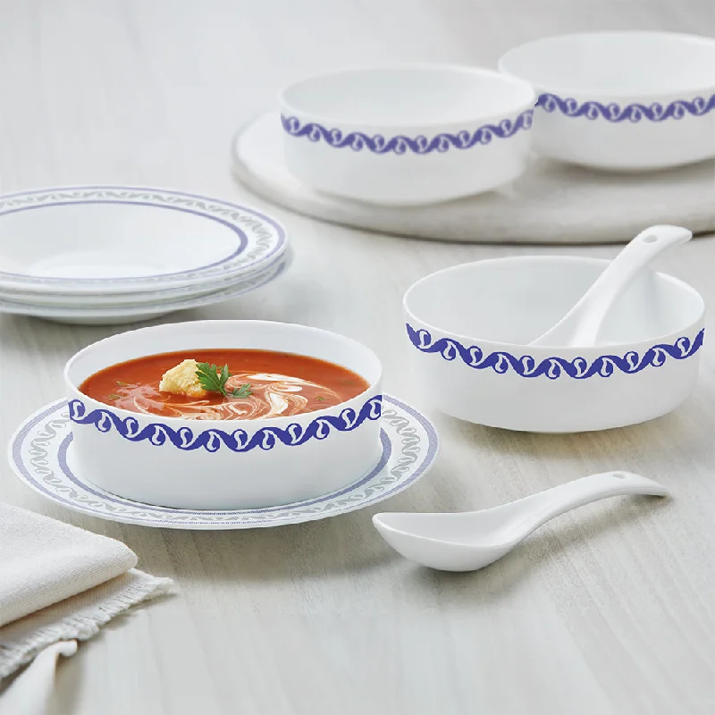 Chic reusable dinnerware sets-Larah by Borosil Jazzblue Soup Bowl w Saucer Set