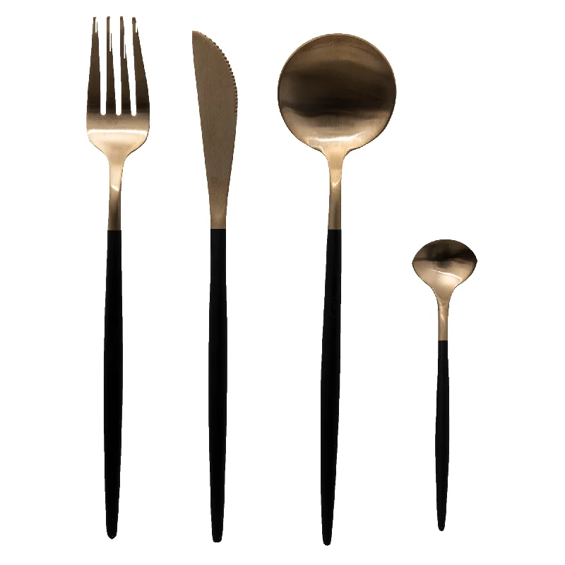 Trendy frosted serving dishes-Secret de Gourmet 24 Piece Cutlery Set Black & Gold