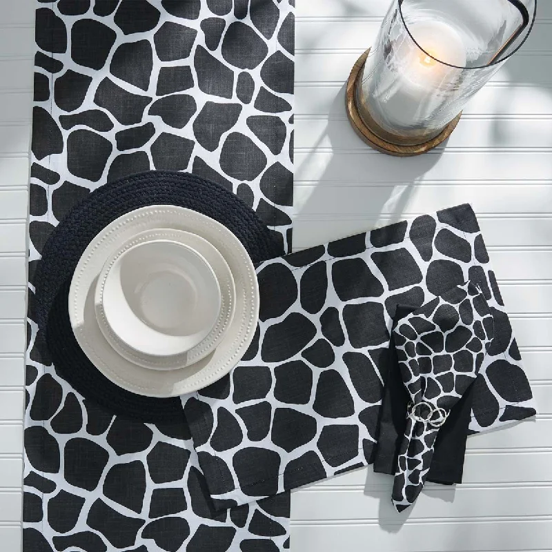 Designer stainless steel spoons-Giraffe Printed Napkin - Black Set of 4  Park Designs