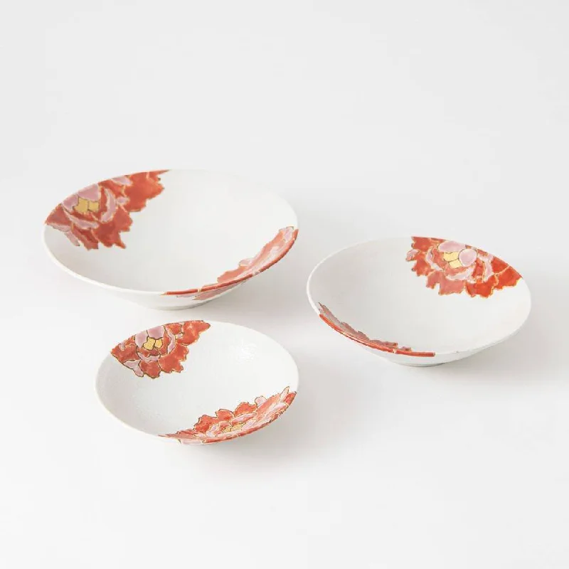 Luxury crystal salad bowls-Souraku-An Red Peony Bowl Set A