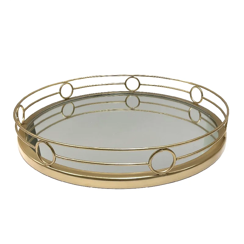 Trendy matte finish plates-Tray Round with Gold Circle Side Frame 40x9cm