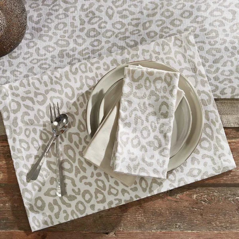 Luxury gold-rimmed platters-Safari Leopard Printed Napkin - Natural Set of 4  Park Designs