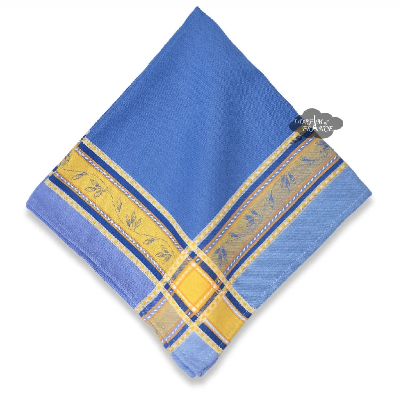 Designer wooden dinner trays-Senanque Blue French Cotton Jacquard Napkin by L'Ensoleillade