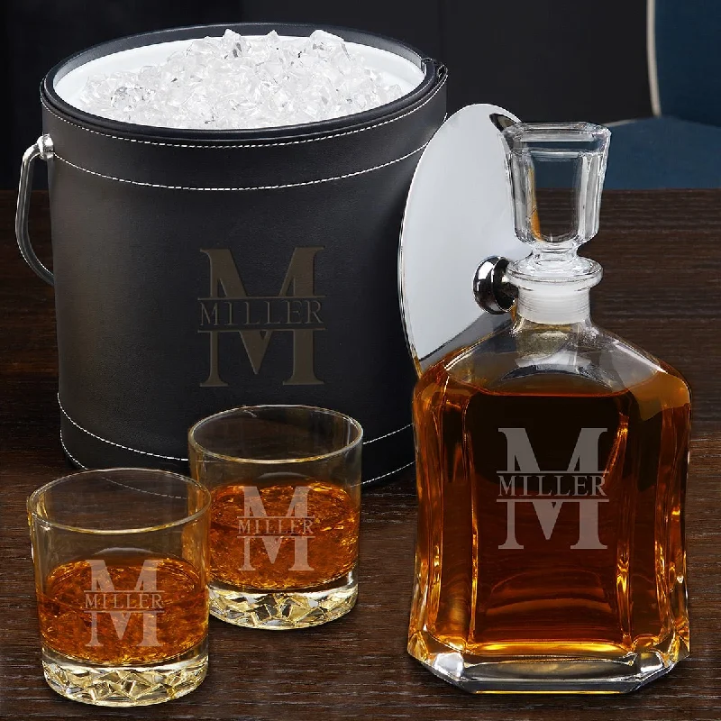 Vintage glassware for cocktails-Personalized Cocktail Gift Set w Ice Bucket