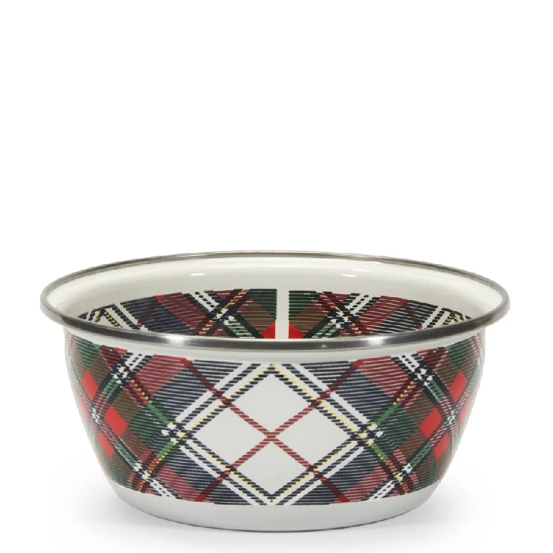 Chic frosted glass bowls-Golden Rabbit Highland Plaid Enamelware Salad Bowls (Pack of 4)