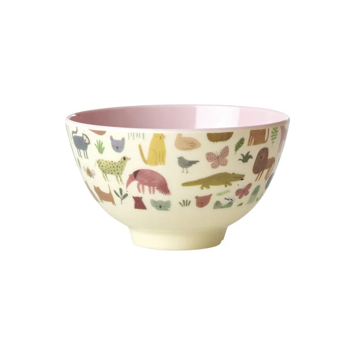 Trendy ombre ceramic plates-Rice DK Melamine Bowl with Sweet Jungle Print - Pink - Small - 300ml