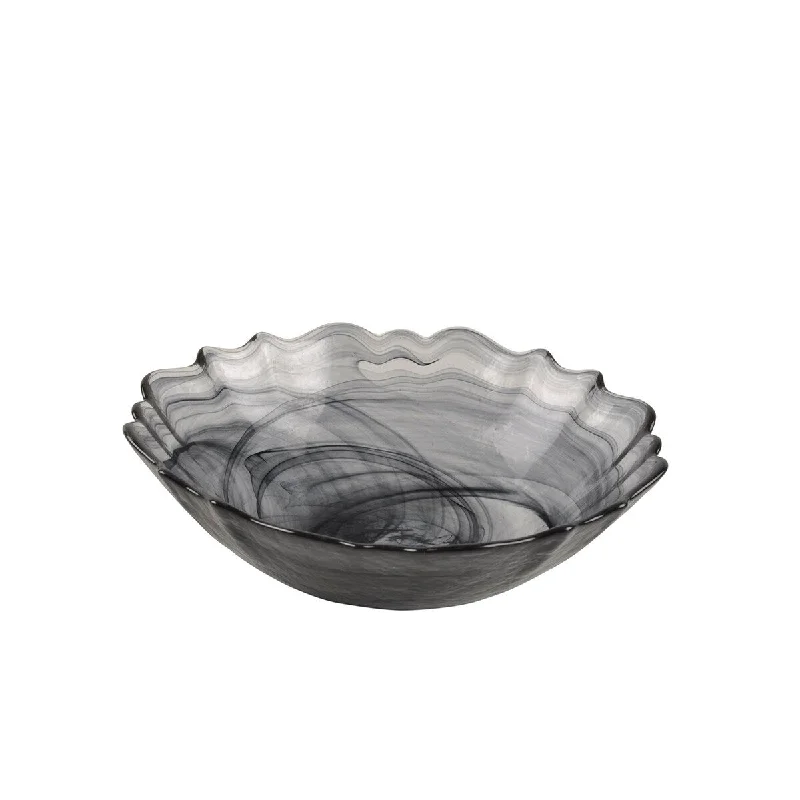 Chic minimalist dinner plates-Swirl Glass Black Bowl 6.75" Dia (72654 Set of 4)- A - A