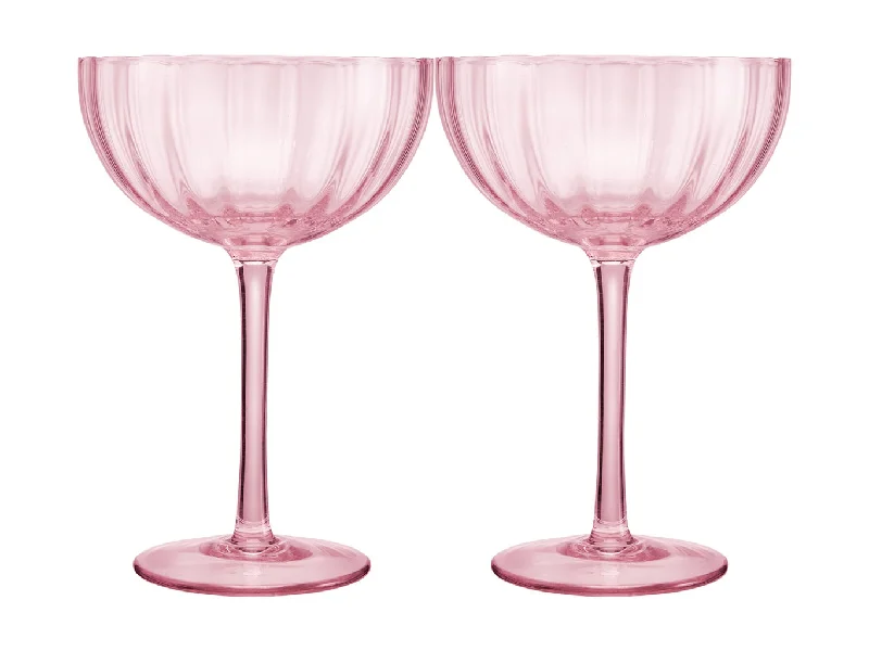 Elegant hand-painted mugs-Maxwell & Williams Wicked Pink Goes Good With Green Ribbed Coupe Glass Glinda Set of 2 Gift