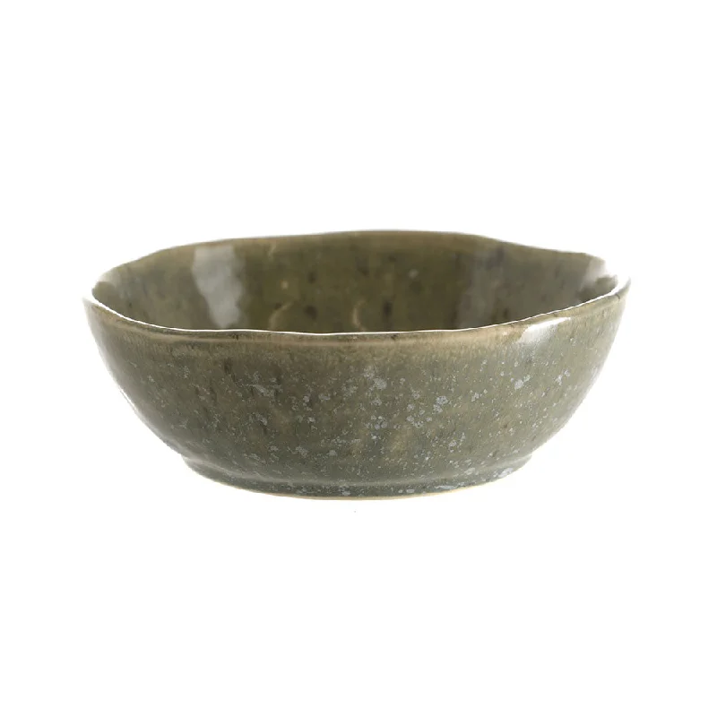 Luxury gold-rimmed platters-Stoneware Bowl Matte Speckle Green 14x5cm