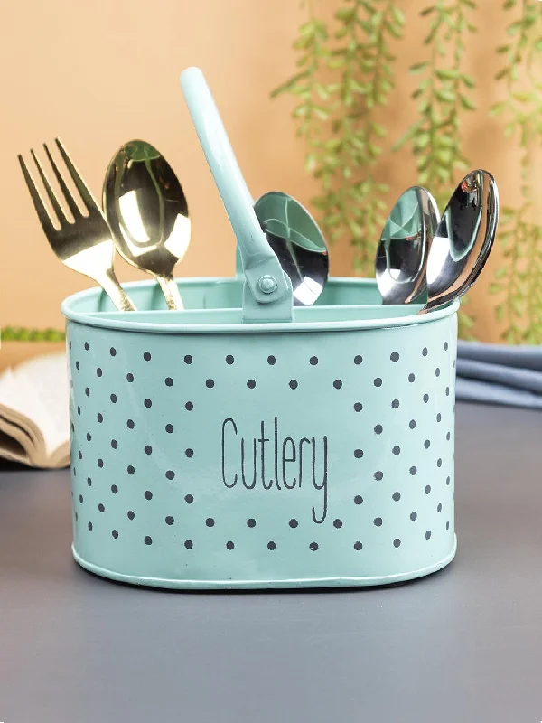 Designer ceramic dessert plates-Polka Dot Cutlery Holder - Green