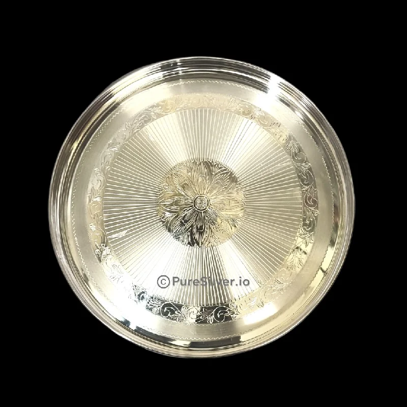 Designer espresso saucers on sale-925 Sterling Silver Bangalore Thali Plate - 1100 grams