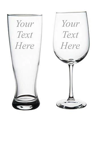 Affordable stainless steel cups-Custom Etched 19 oz Wine Glass and 23 oz. Pilsner, you choose your text and font