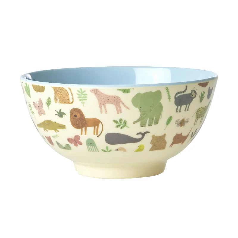 Trendy wooden salad bowls-Rice DK Melamine Bowl with Dusty Blue Sweet Jungle Print - Medium - 700ml