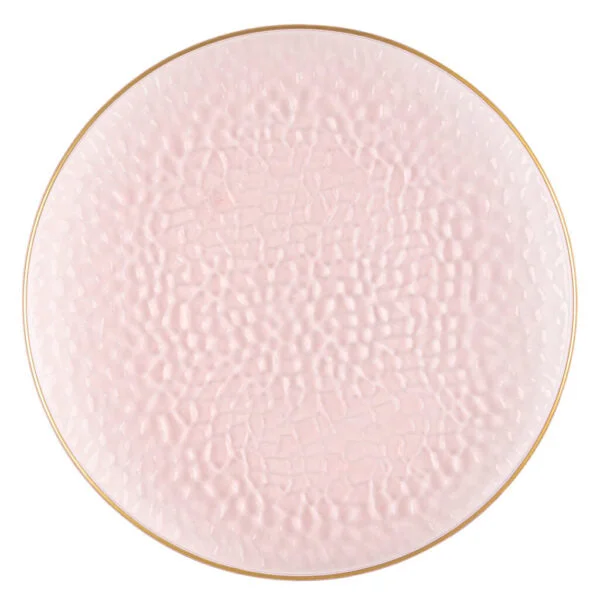 Elegant porcelain serving platters-Pink and Gold Rim Transparent Hammered 13″ Round Plastic Charger Plate - 4 Pack