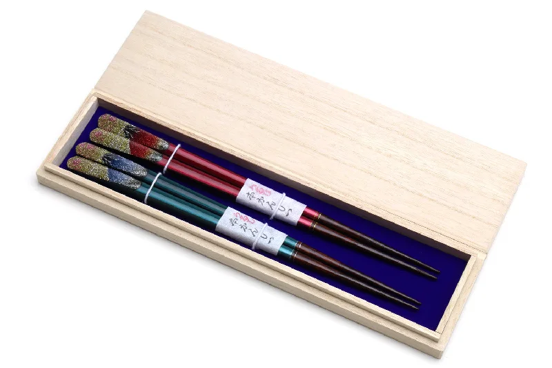 Trendy oversized serving trays-Japanese Premium Chopsticks Fukiurushi lacquered Mt. Fuji Glitter with Paulownia Wooden Box